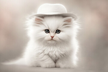 a white kitten with a hat, generative ai