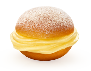 sonho doce recheado de creme de baunilha isolado em  fundo transparente - pão doce recheado com creme de baunilha