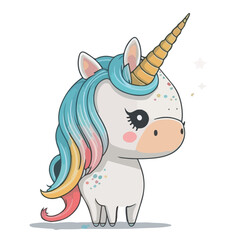 Rainbow unicorn. Sweet and cute horse, unicorn. A colorful and funny pet. Colorful and fun cartoon illustration, vector for children.