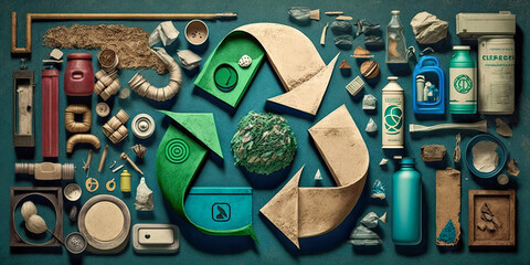 Household Waste Sorting and Recycling Symbols in One Circle - Generative AI