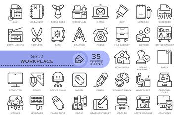 Set of conceptual icons. Vector icons in flat linear style for web sites, applications and other graphic resources. Set from the series - Workplace. Editable outline icon.	

