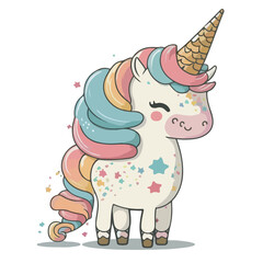 Rainbow unicorn. Sweet and cute horse, unicorn. A colorful and funny pet. Colorful and fun cartoon illustration, vector for children.