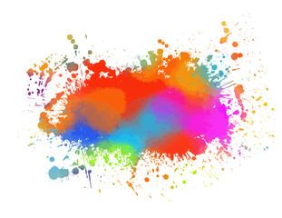 Grunge splatter. Rainbow colors grunge splash. Color explosion. Colored blot on white. Vector illustration