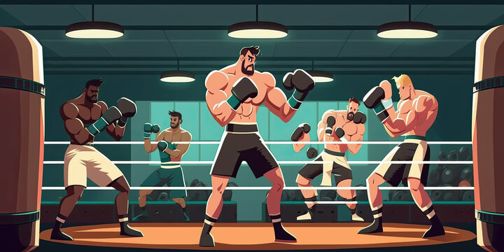 Mix race boxers practicing boxing exercises - Generative AI