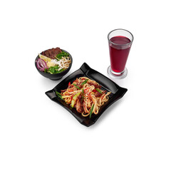  lunch Fo-Bo soup, udon noodles with chicken, mors white background isolate © danexfoto