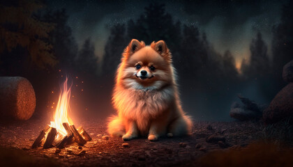 Pomeranian Pooch Ponders the Prodigiously Peaceful, Pristine Forest Fire