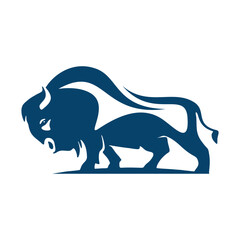 Bison buffalo symbol, vector icon with wild bull silhouette side view.