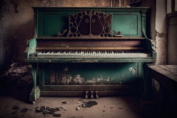 Fototapeta na wymiar Illustration of an old and abandoned piano - Created with generative ai technology