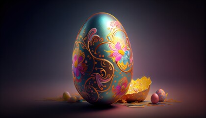 pearlescent easter egg with paster colors and simple background, Generative AI