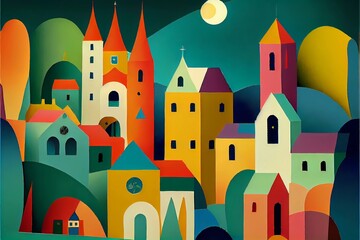 Fairy Tale Cityscape, colorful houses - Generated by Generative AI