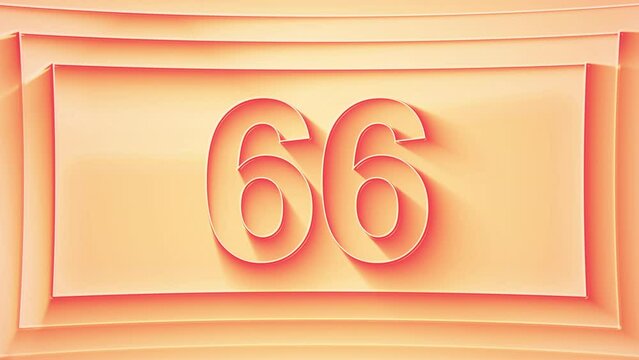 Progressive counting from 1 to 82. Minimalistic embossed number with glittering lights and dynamic shading, in shades of orange. 4k