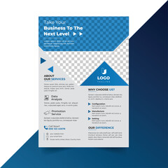 Business Flyer In Mosaic Style In Blue Theme For Digital Marketing Promotion.