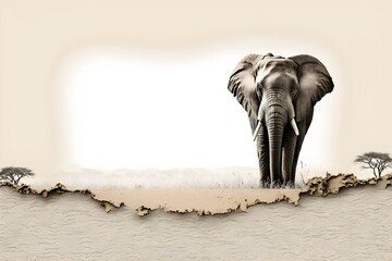 Background of a beautiful elephant. Wallpaper illustration. Front view with copy space for text information or content. Concept of tribute, celebration and greeting card. Generative AI.