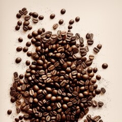 Explosion of coffee beans with dark background. Generating with AI