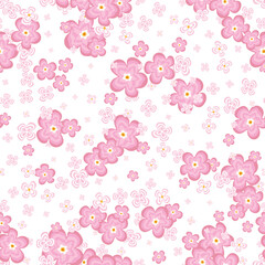 Japanese cherry blossom sakura vector seamless pattern. Linen fabric, wallpaper vector background. Pink cherry flowers textile print, spring tree blossom fabric, rosy simple flowers.