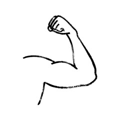 Strong arm biceps muscle vector outline illustration. Mahe arm with strong muscle sport workout concept. Biceps power, man hand and body. Gym exercise training workout vector. 