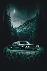 car in the mountains at night