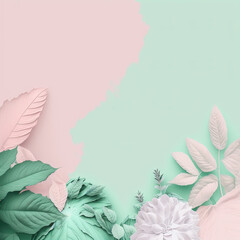 Fototapeta na wymiar Nature Pastel Pink and Mint Green Background with empty copy space for text - Nature Pink and Green Backdrops - Nature Pink and Green Wallpaper created with Generative AI technology