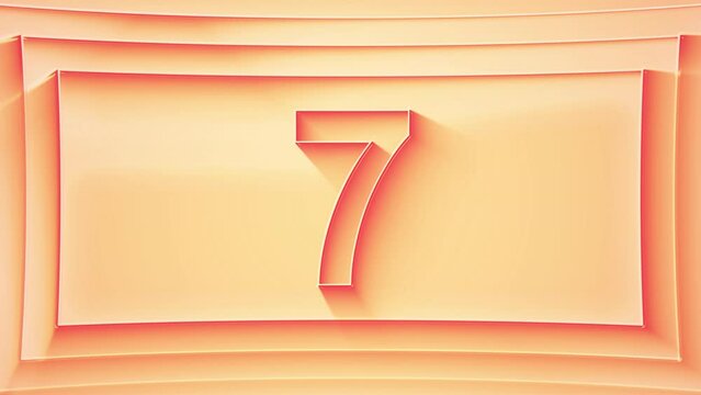 Progressive counting from 1 to 9. Minimalistic embossed number with glittering lights and dynamic shading, in shades of orange. 4k