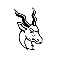 Head of an Addax White Antelope or Screwhorn Antelope Mascot Black and White