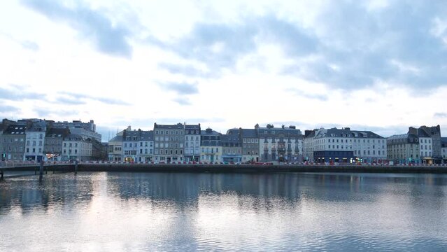 A view of the docks of Cherbourg at dusk. March 2023, France. GH5 with microphone Rode.