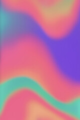 Blurred colorful abstract gradient background with noise texture. Chromatic, bright colored blue and pink, holographic, iridescent backdrop.