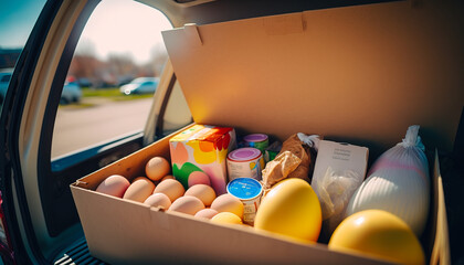 Grocery Delivery Service: Car Trunk Packed with Quality Food Products - ai generated