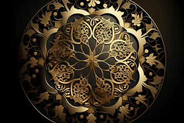 Gold 3D Detailed Close-up Stitched Mandalas ramadan kareem mubarak with green color, islamic pattern, mandala ornament decoration created with Generative AI technology
