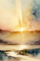 Beautiful sunset or sunrise illustration digital art design, generative ai