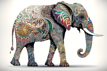 Obraz premium Wallpaper Illustration and background of a beautiful elephant, realistic. Side view. Concept of strength, imposing and grandeur, wild world. Generative AI.