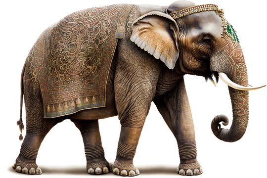 Wallpaper Illustration and background of a beautiful elephant, realistic. Side view. Concept of strength, imposing and grandeur, wild world. Generative AI.