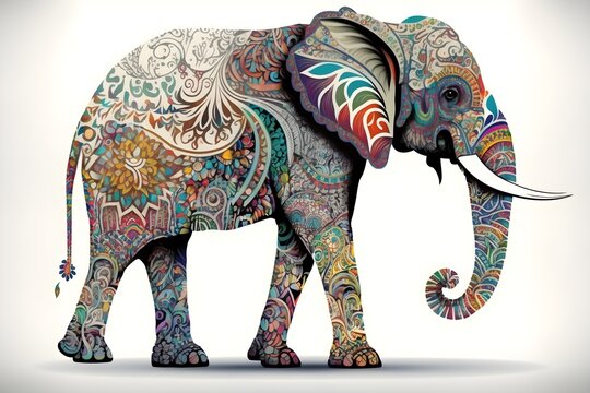 Wallpaper Illustration and background of a beautiful elephant, realistic. Side view. Concept of strength, imposing and grandeur, wild world. Generative AI.