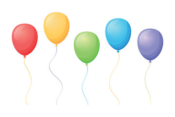 Set of colorful flying helium balloons. Vector isolated cartoon illustration.
