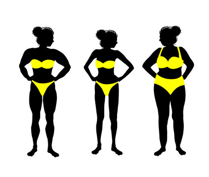 Silhouette of a thin and fat woman. Vector illustration