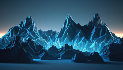 Virtual Reality Blue Abstract Background - 3D Render Cyber Island Landscape