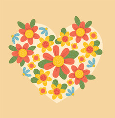 Flower heart. Vector floral heart on the white background. Love card with floral bouquet.