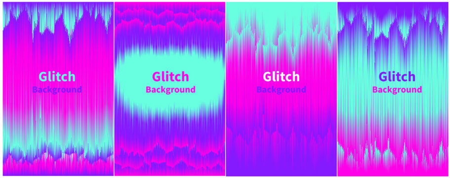 Glitch blurred colorful bright distorted gradient lines poster set
