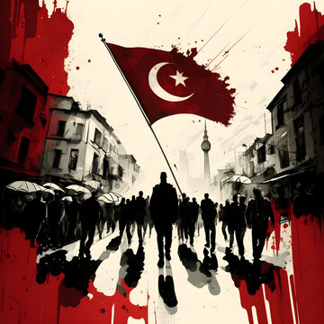 Protests in turkey. politics. elections.turkish flag. Generative AI