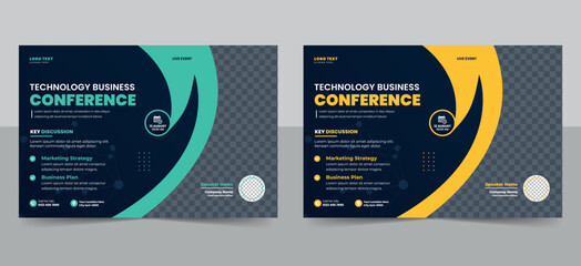 Creative business technology conference webinar flyer template and event banner invitation layout design