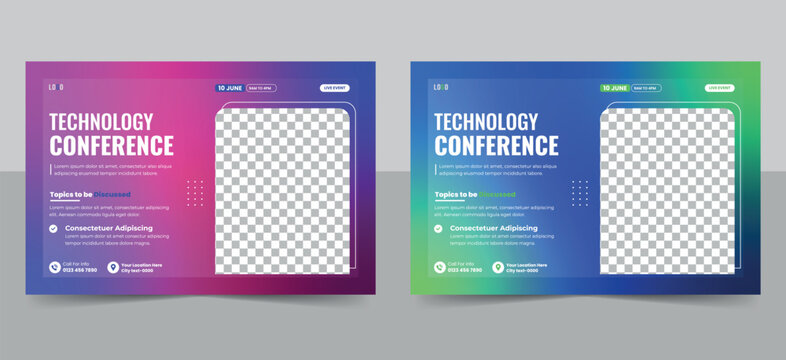 Technology Conference Webinar Flyer Template And Corporate Online Event Banner Invitation Layout Design