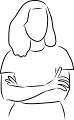 Woman, vector. Hand drawn sketch. A woman with her arms folded across her chest.