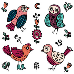 color set with birds