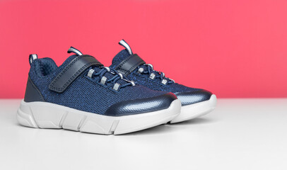 Stylish sneakers on the table. There is space for text.