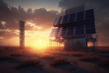 Modern solar power plant, photovoltaic solar energy panels, Generative AI