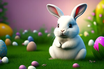 easter bunny with easter eggs, generative AI