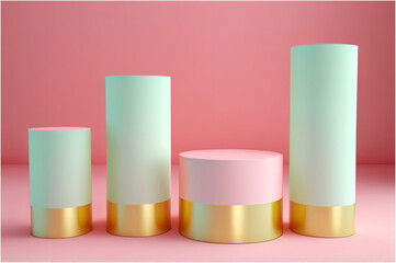 Pastel Color Cylinder Podium Set with a Pink Background - Post-processed Generative AI