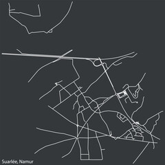 Detailed hand-drawn navigational urban street roads map of the SUARLÉE DISTRICT of the Belgian city of NAMUR, Belgium with vivid road lines and name tag on solid background