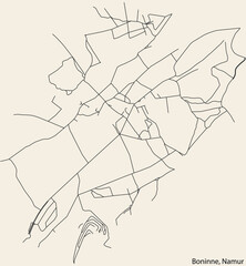 Detailed hand-drawn navigational urban street roads map of the BONINNE DISTRICT of the Belgian city of NAMUR, Belgium with vivid road lines and name tag on solid background