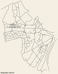 Detailed hand-drawn navigational urban street roads map of the BELGRADE DISTRICT of the Belgian city of NAMUR, Belgium with vivid road lines and name tag on solid background
