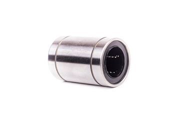 linear bearing made of metal for 3D printer. for guide bushings. on a white background. close-up